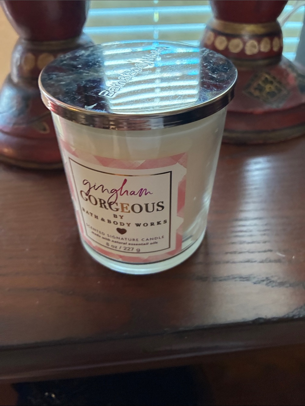 Bath & Body Works Gingham Gorgeous Candle - White with Pink Label